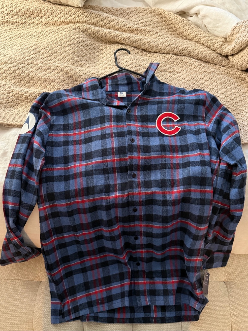 Chicago Cubs Blue and Red Plaid Button-Up Shirt
